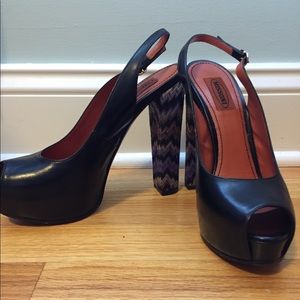 Missoni black peep toe heels w zig zag detail